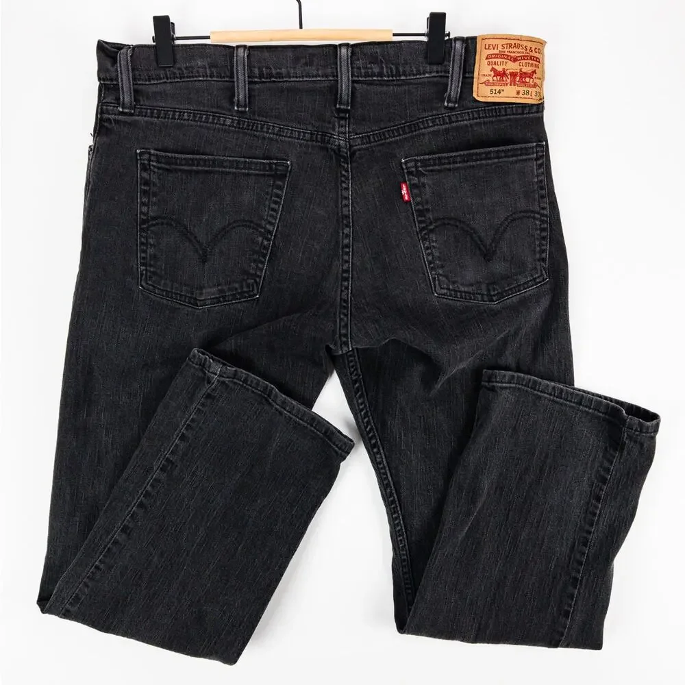 Levi's 514 Slim Straight Jeans Men's 38x30 Black Textured Stretch Denim